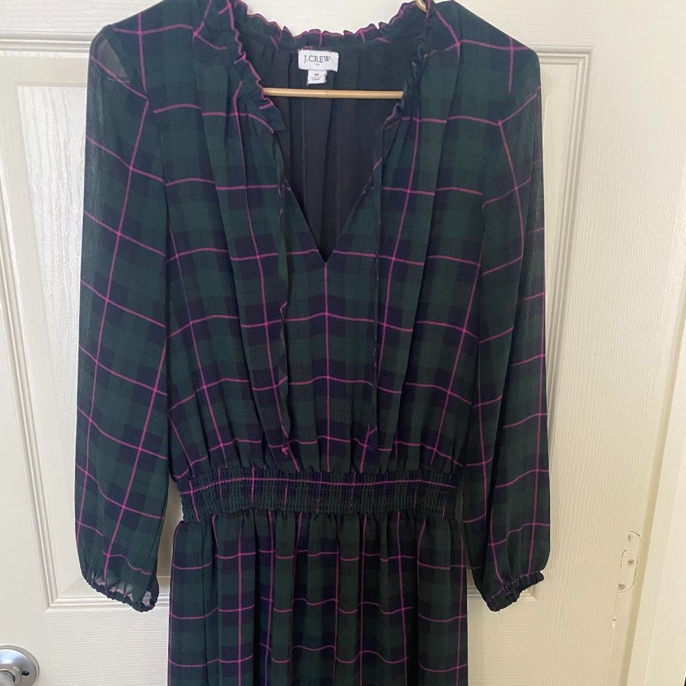 JCrew Tie Neck Green Check